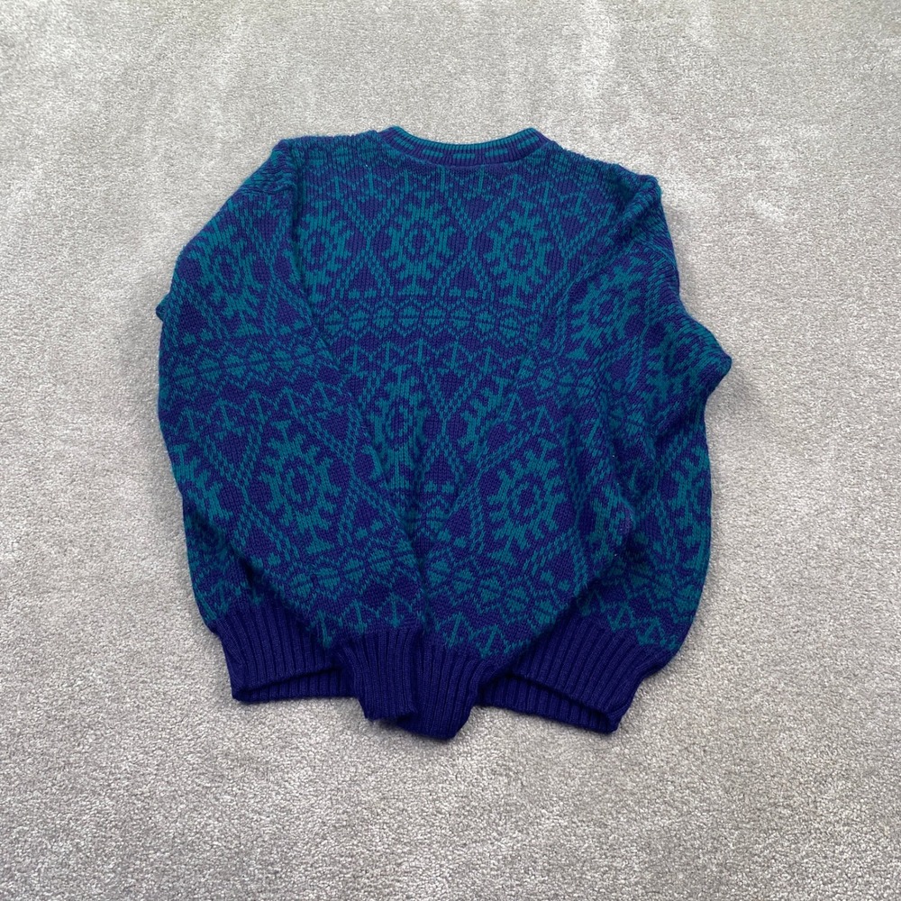 Scandia Sweater Mens XL Purple Teal Vintage Aztec Geometric Knit Crewneck USA